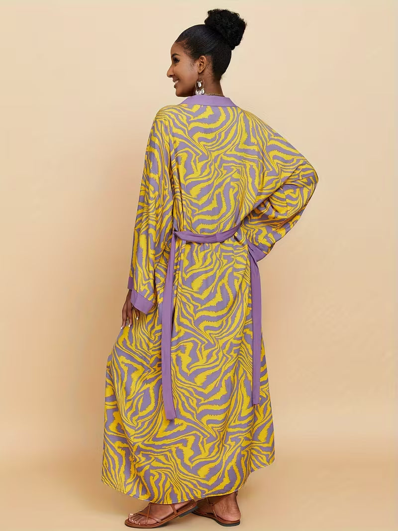 Uformell Kimono Med Trykk Åpen Cardigan Lang