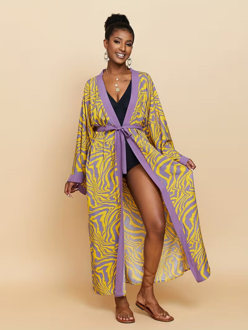 Uformell Kimono Med Trykk Åpen Cardigan Lang