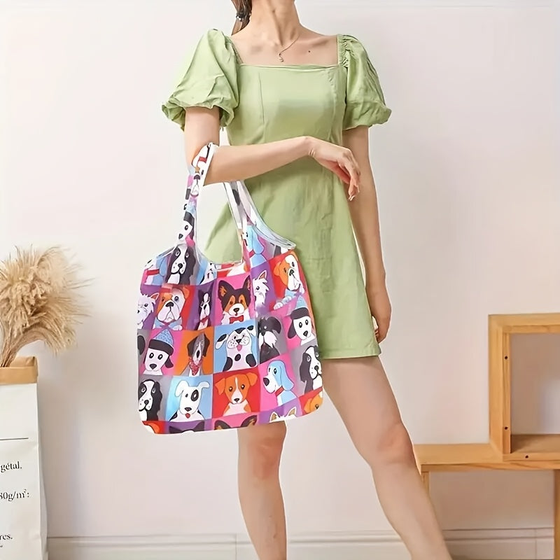 Sammenleggbar Hundetrykk Tote Bag Polyester Skulderveske