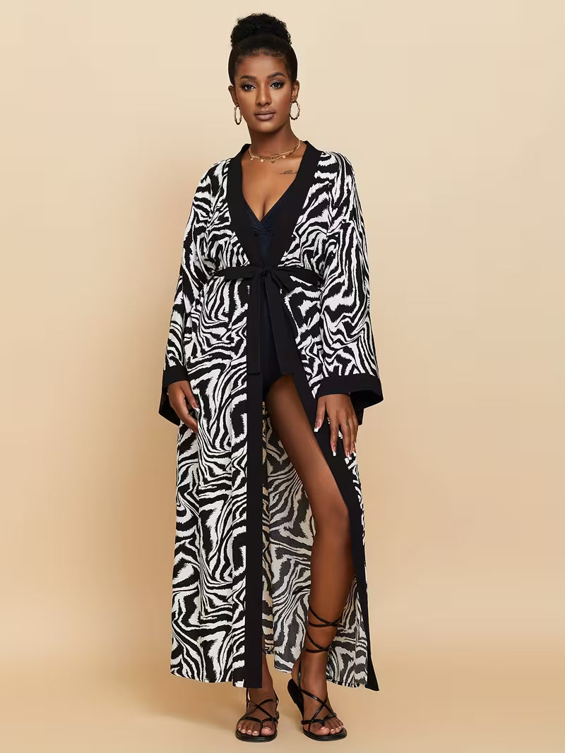 Uformell Kimono Med Trykk Åpen Cardigan Lang