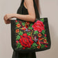 Dames Etnisk Brodert Tote Bag Blomster- Og Fuglemønster