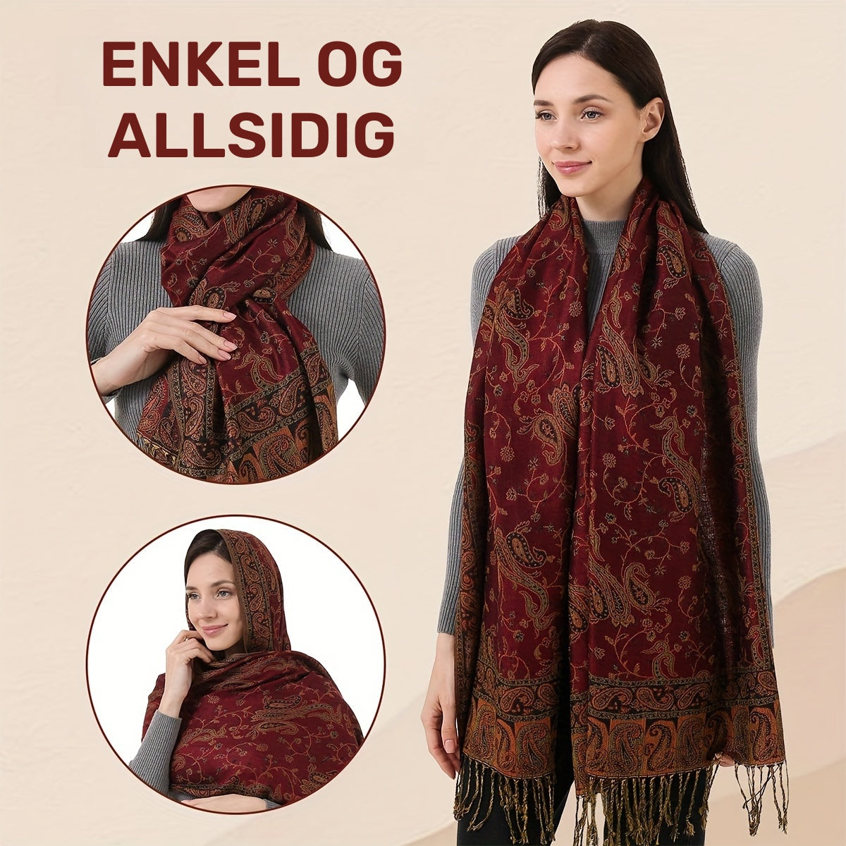 Jacquard Skjerf Dame Høst Vinter Utvarmende