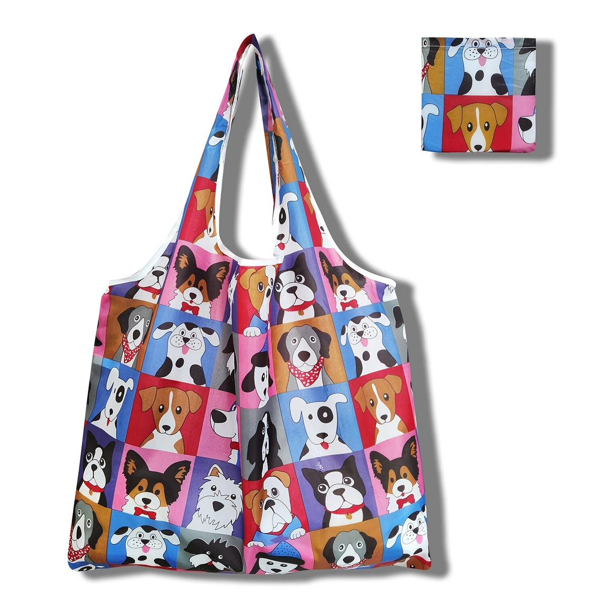 Sammenleggbar Hundetrykk Tote Bag Polyester Skulderveske