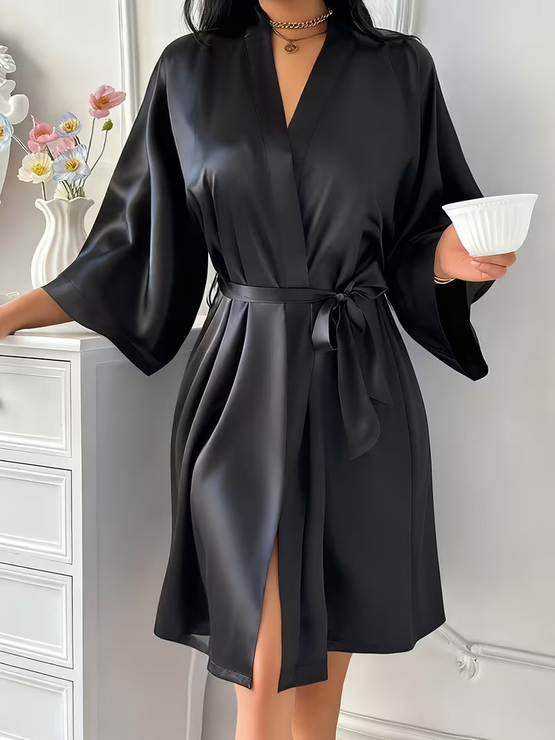 Elegant V-Hals Kimono Myk Badekåpe