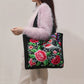 Dames Etnisk Brodert Tote Bag Blomster- Og Fuglemønster