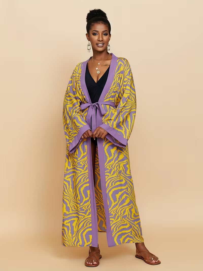 Uformell Kimono Med Trykk Åpen Cardigan Lang