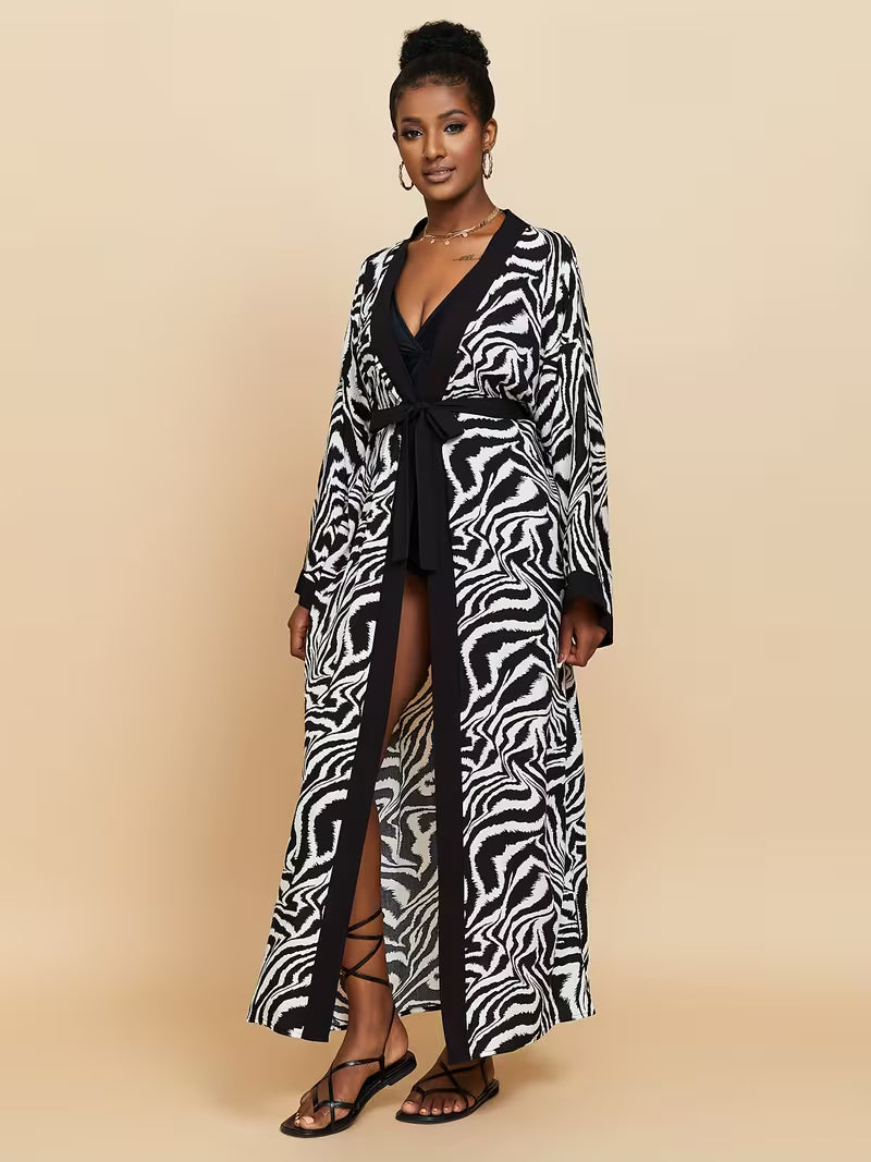 Uformell Kimono Med Trykk Åpen Cardigan Lang