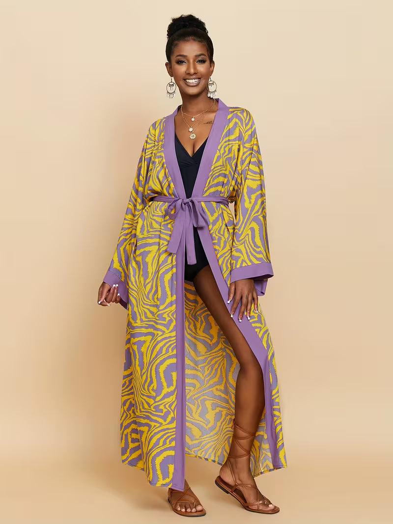 Uformell Kimono Med Trykk Åpen Cardigan Lang