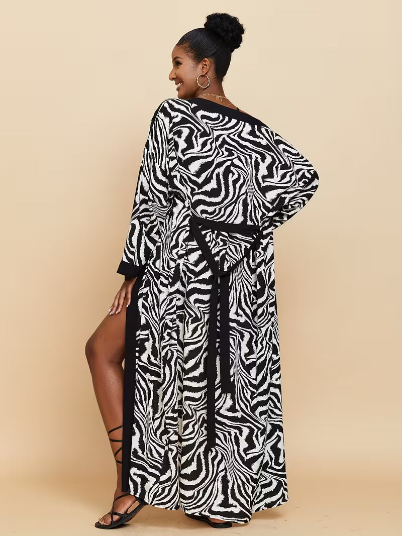 Uformell Kimono Med Trykk Åpen Cardigan Lang