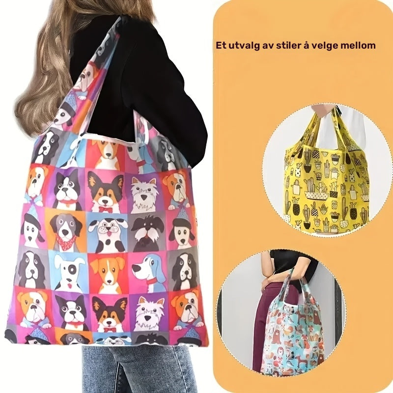 Sammenleggbar Hundetrykk Tote Bag Polyester Skulderveske
