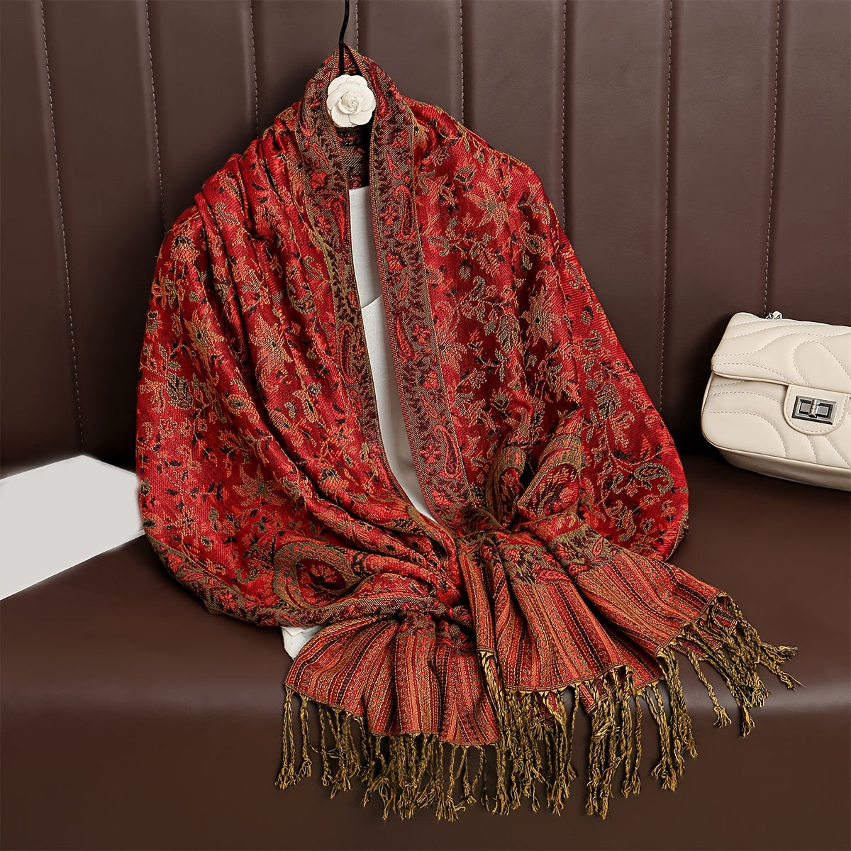 Boho Paisley Sjal Skjerf Med Pashmina Og Frynser