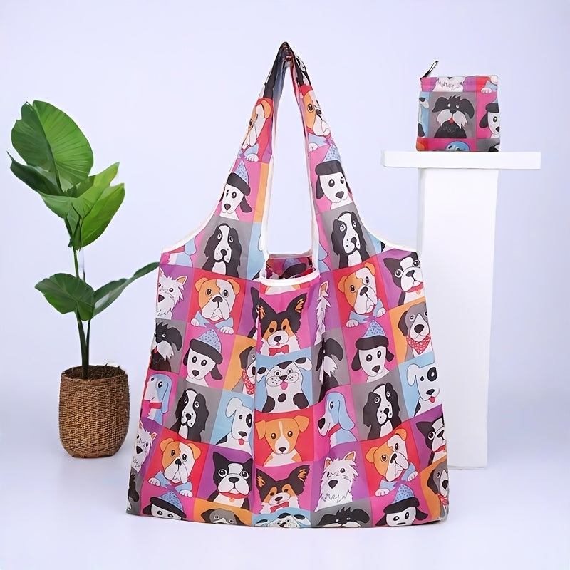 Sammenleggbar Hundetrykk Tote Bag Polyester Skulderveske
