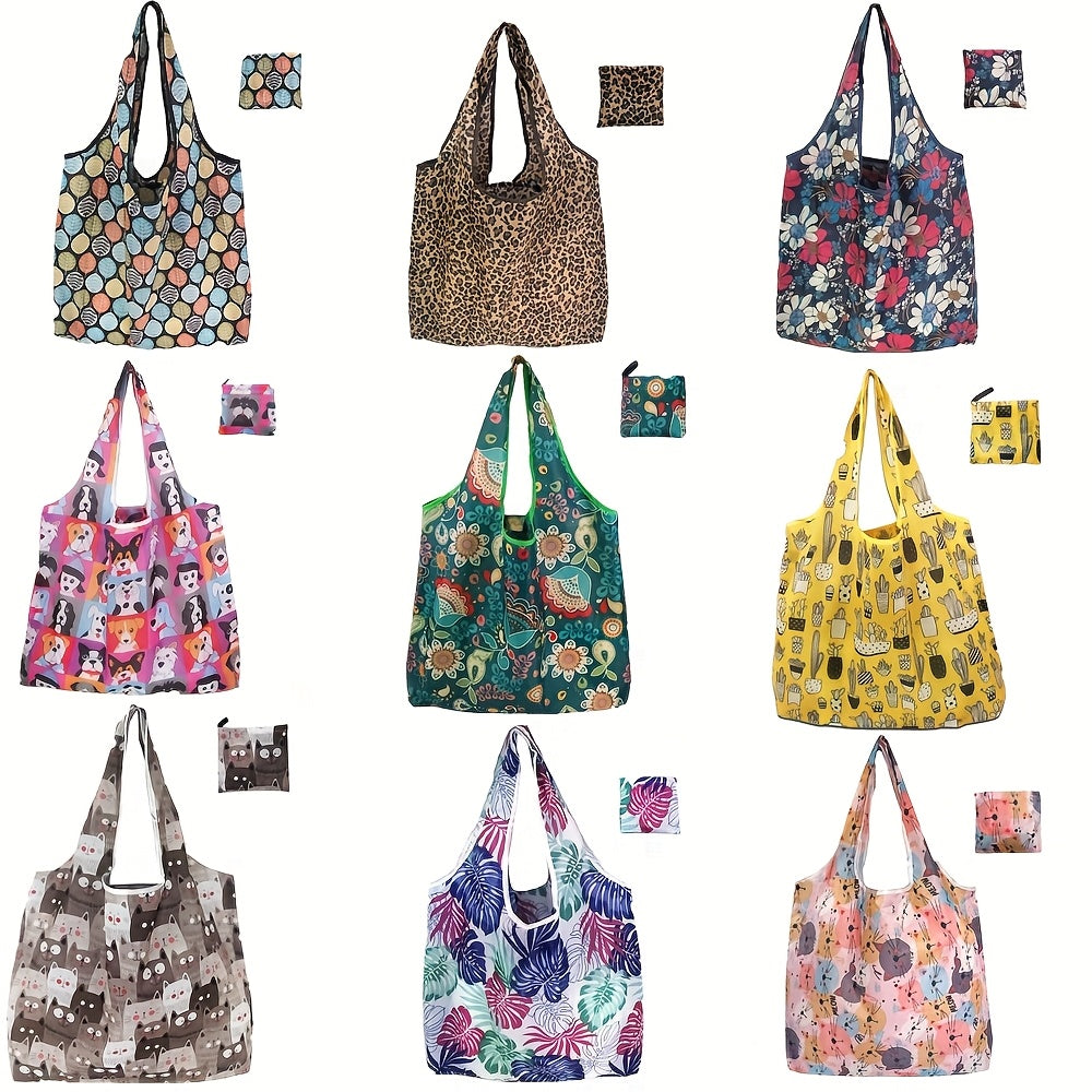 Sammenleggbar Hundetrykk Tote Bag Polyester Skulderveske